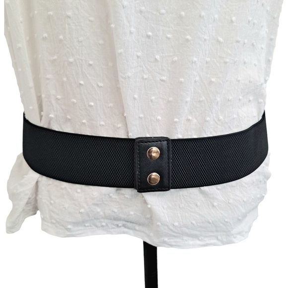 Black wide corset elastic boho stretch waist belt triple Gold chain link belt - Picture 5 of 14